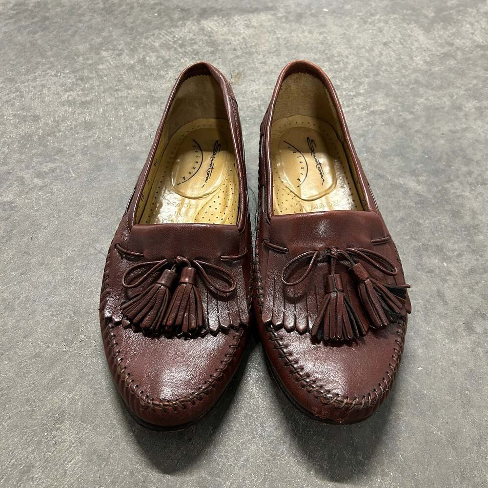 Vintage Santoni Brown Leather Tassel Kiltie Loafers Made in Italy Size 9.5 D